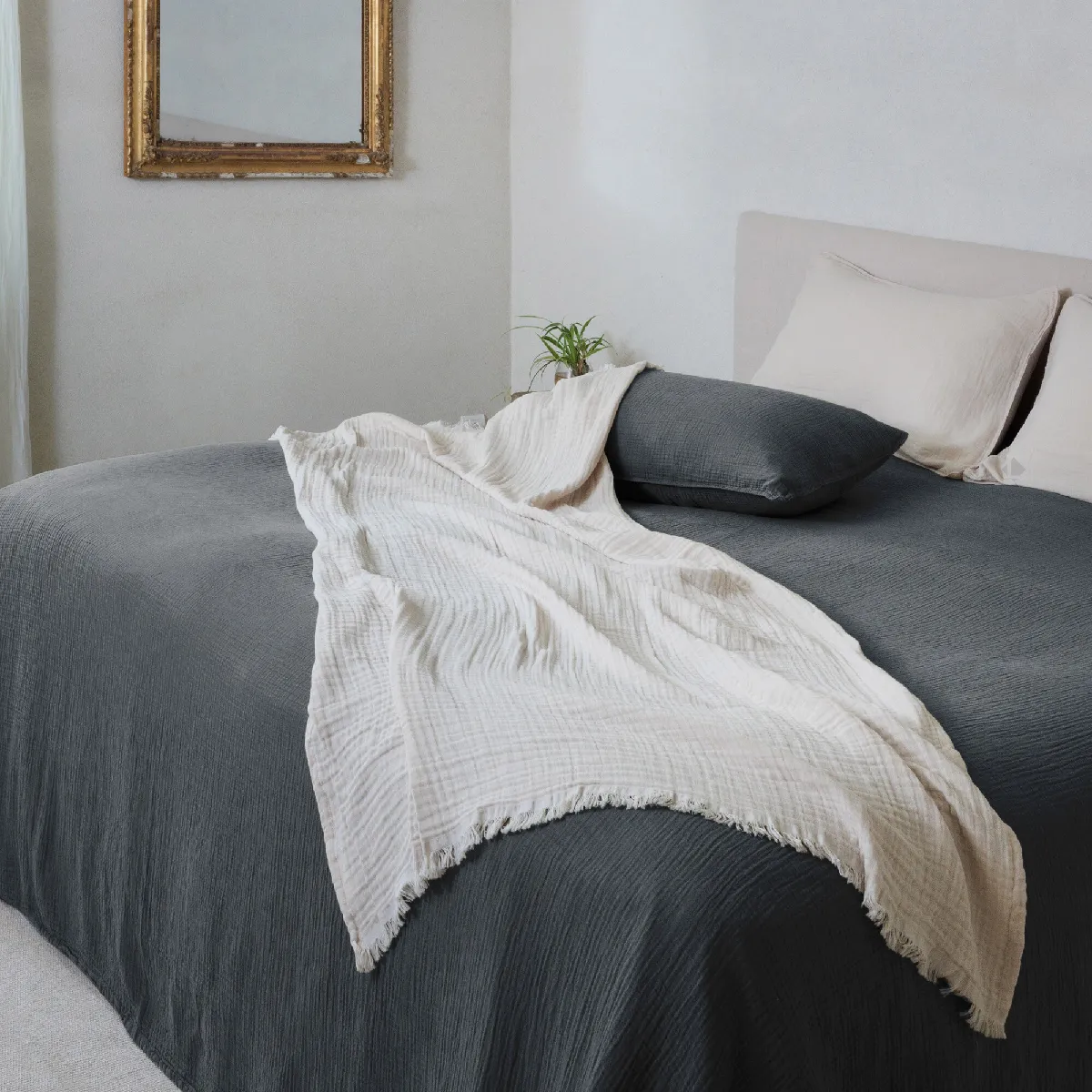Couvre-lit 260x240 Cm Coton Collection Paros Noir Caviar