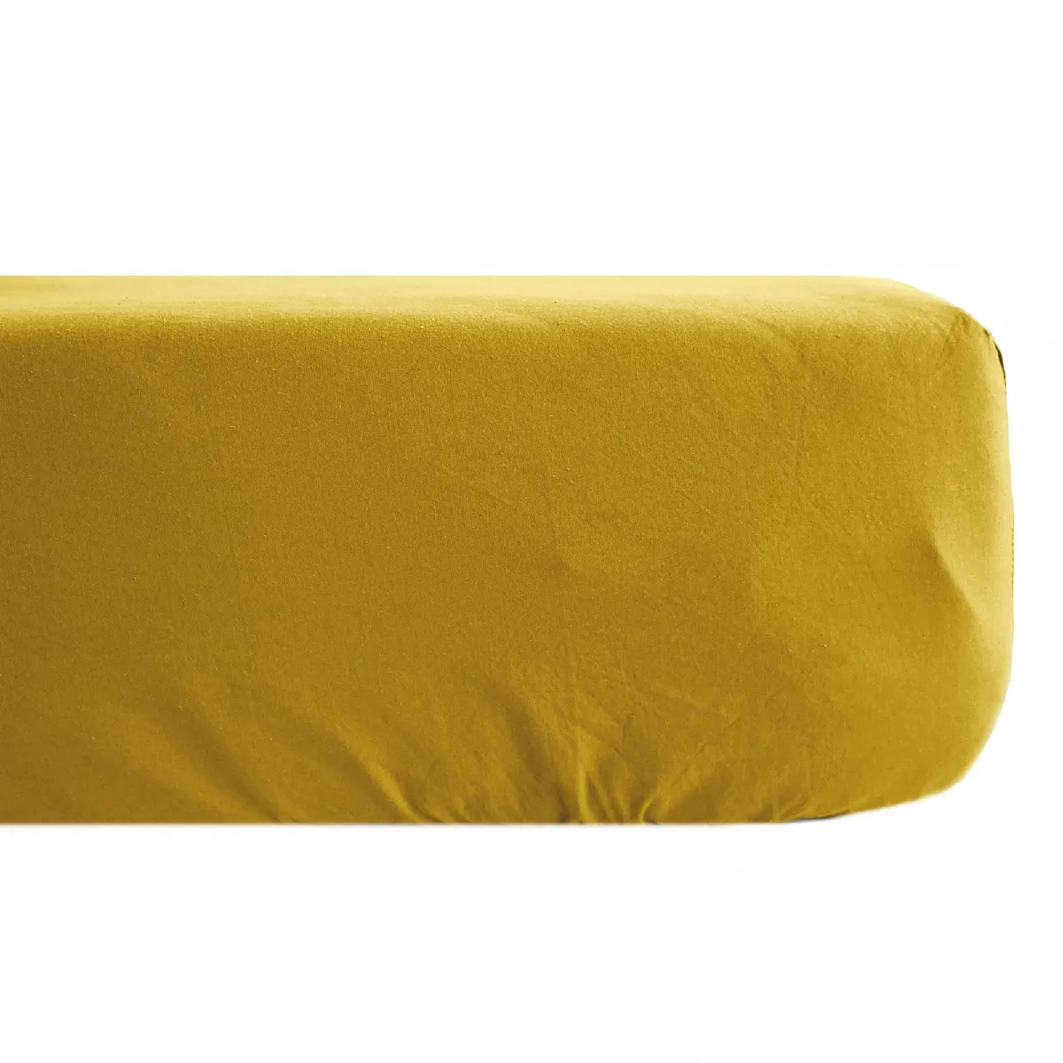Drap Housse Uni 180x200 Cm Bonnet 35 Cm Percale De Coton Manoir Jaune Moutarde