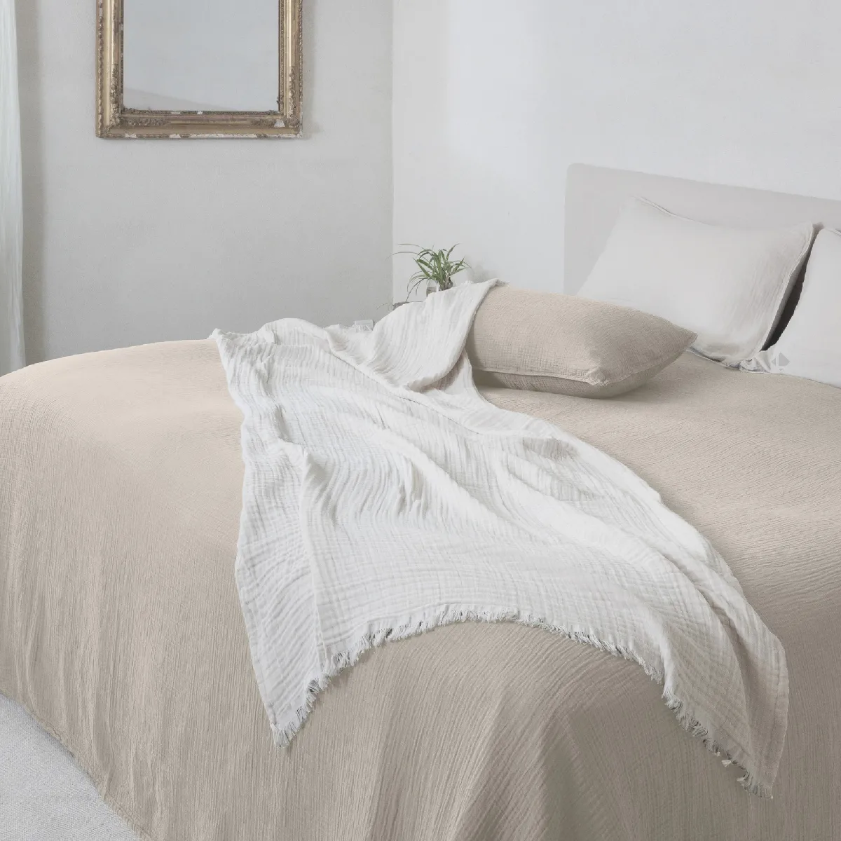 Couvre-lit 150x200 Cm Coton Collection Paros Beige Ficelle