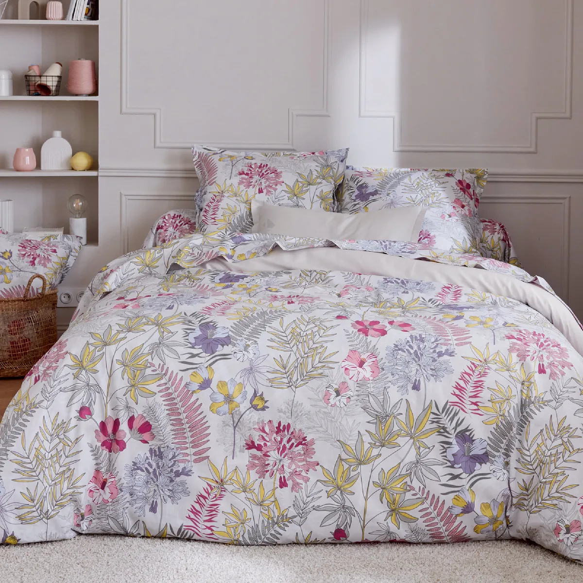 Parure De Lit 140x200 Cm Satin De Coton Anaïs Multicolore 2 Pièces Taies 50x70 Cm