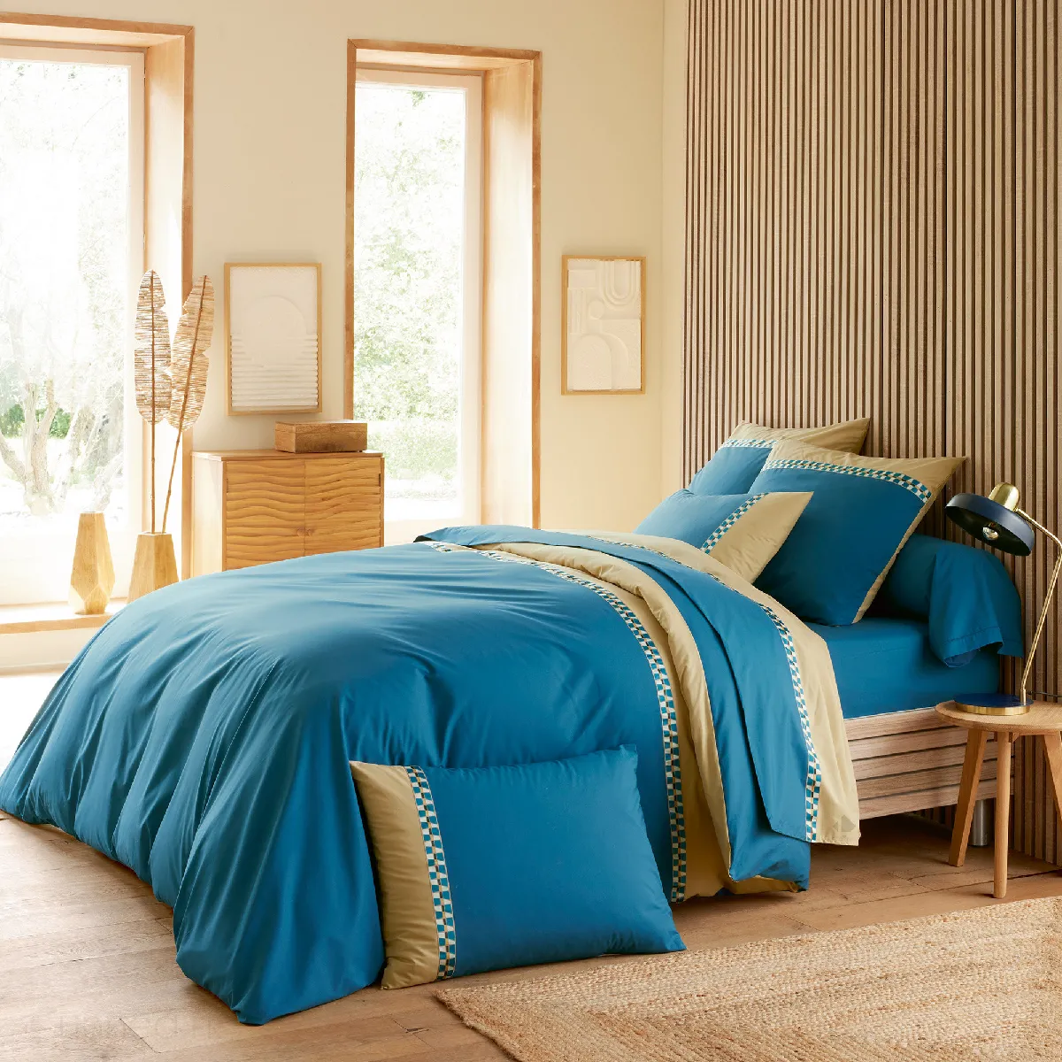 Parure De Lit 3 Pièces: Housse 200x200 Cm Et Taies 65x65 Cm En Percale De Coton Lin
