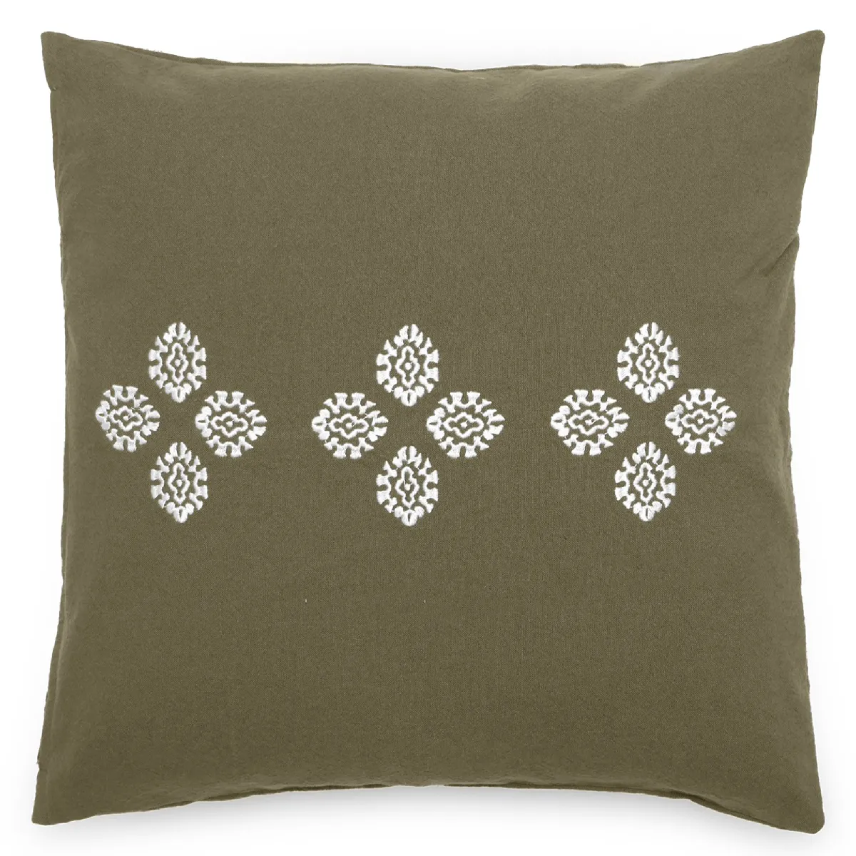 Housse De Coussin Pur Coton Teint Lavé 45x45 Cm Bandanas Vert Mousse