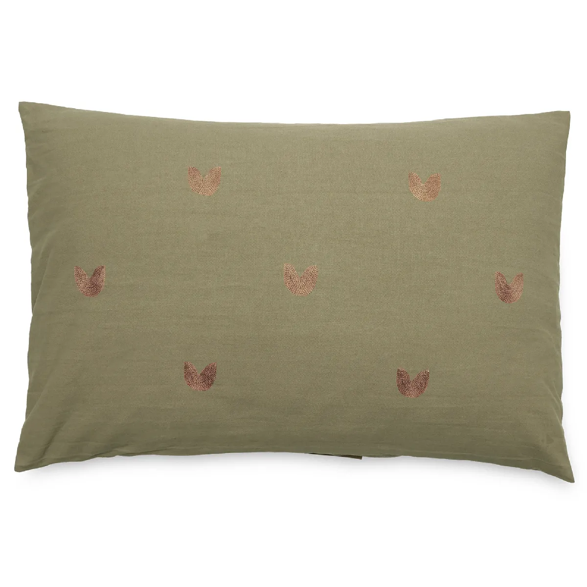 Housse De Coussin 50% Lin 50% Coton 40x60 Cm Leonie Vert Mousse Broderie Feuilles
