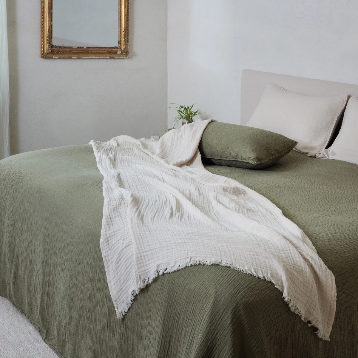 Couvre-lit 150x200 Cm Coton Collection Paros Vert Mousse