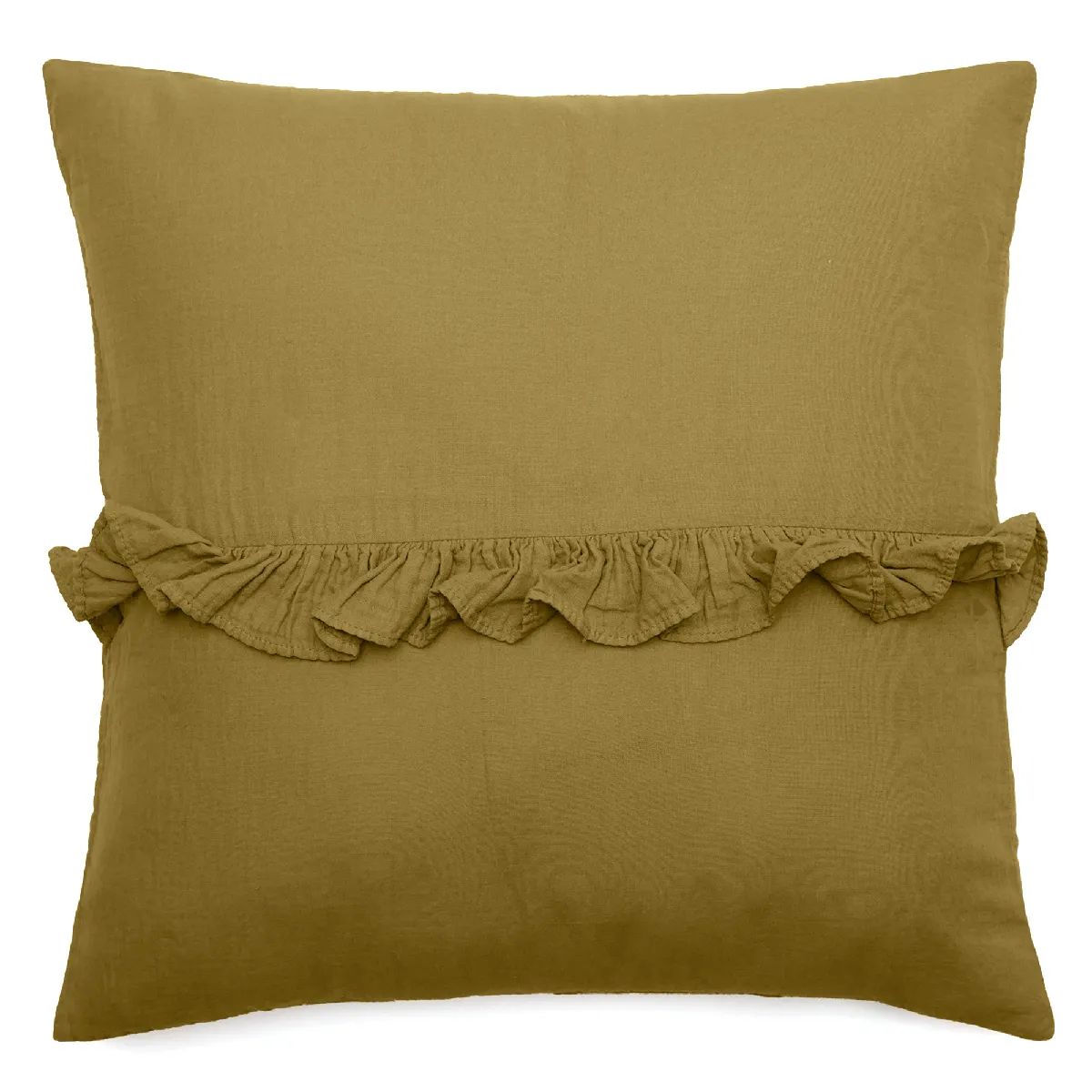 Housse De Coussin En Mousseline De Coton Volant Central 45x45 Elza Jaune Jasmin