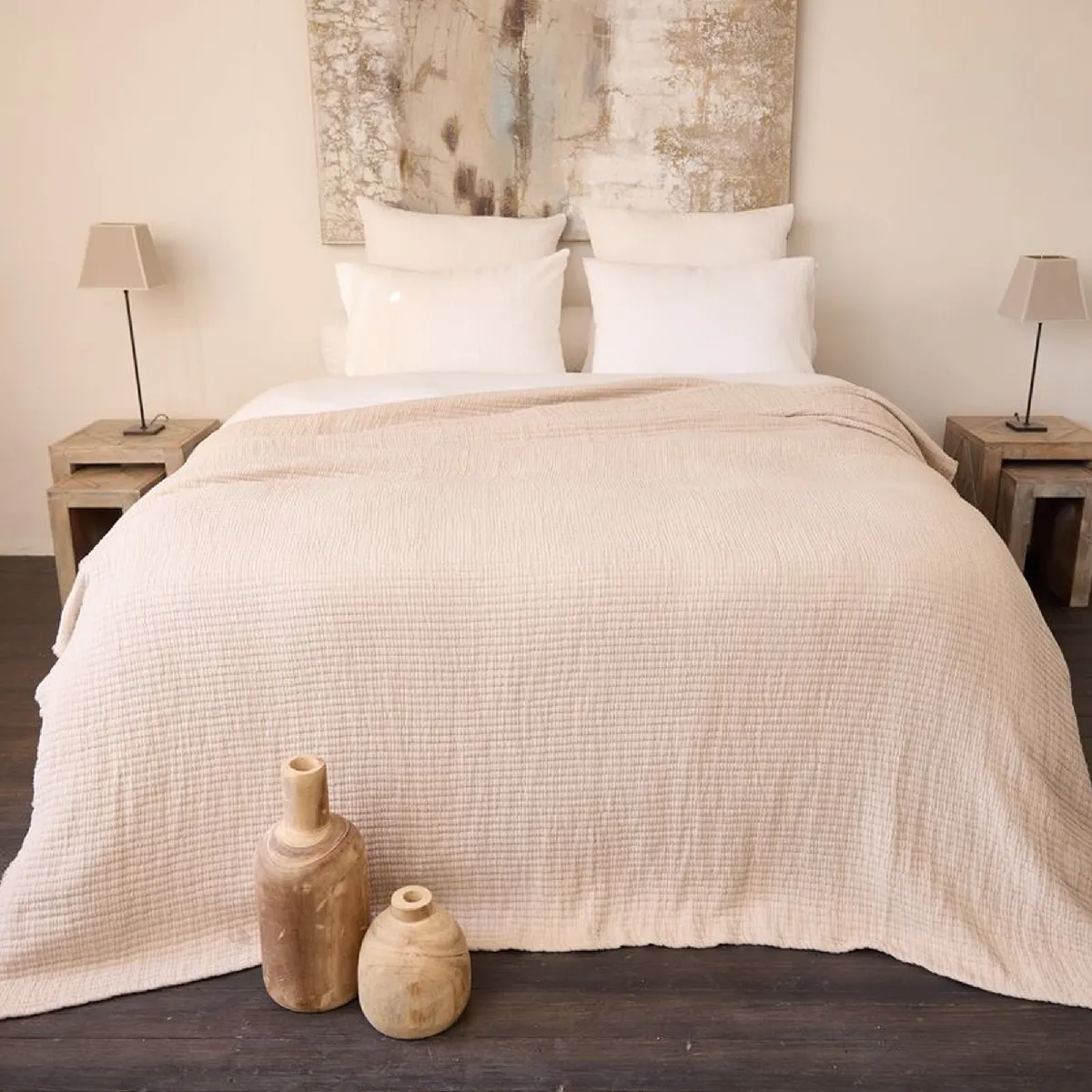 Dessus De Lit 270x250 Cm En Coton Lavé Seville Blanc Latte