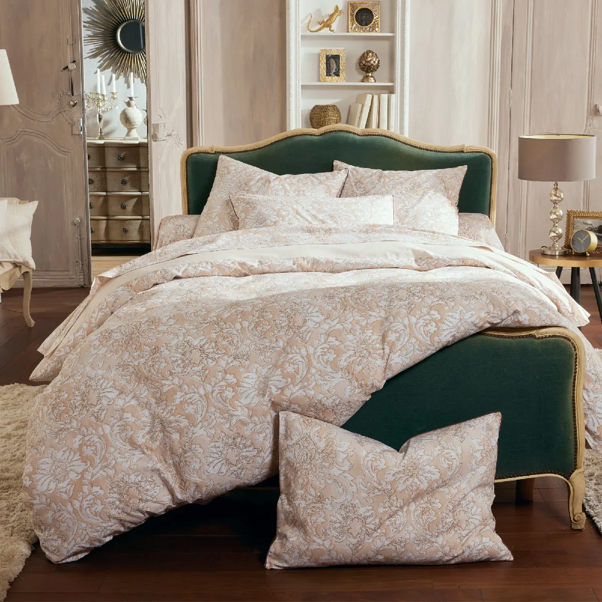 Parure De Lit 140x200 Cm 50x70 Cm Percale De Coton Palazzo Beige 2 Pièces
