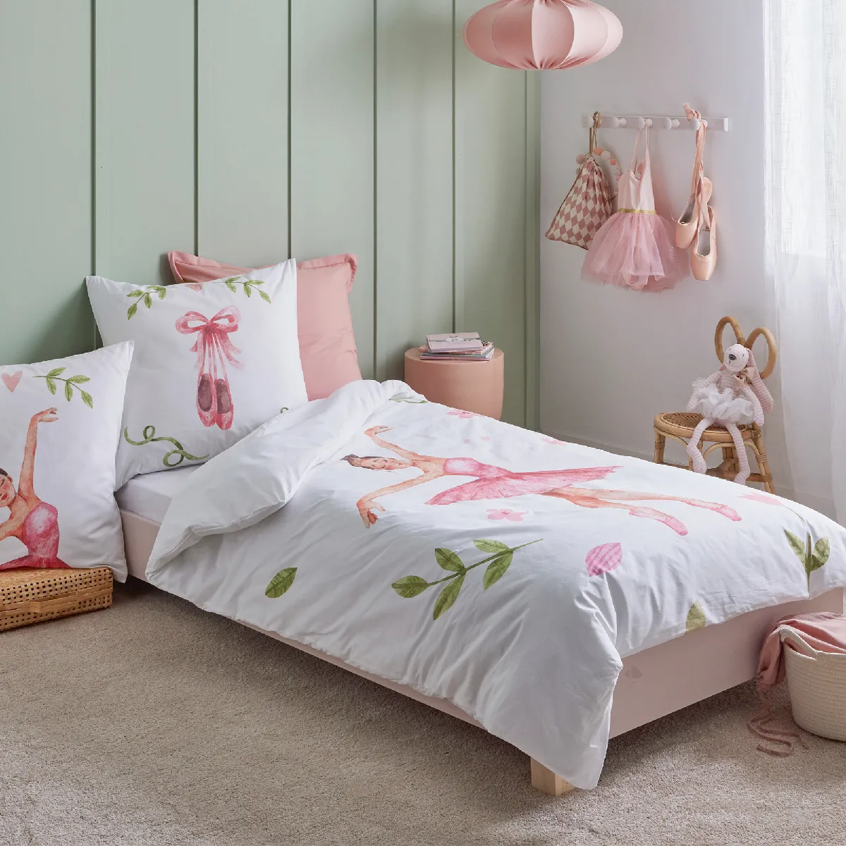 Parure De Lit 140x200 Cm 65x65 Cm Percale Giselle Rose 2 Pièces