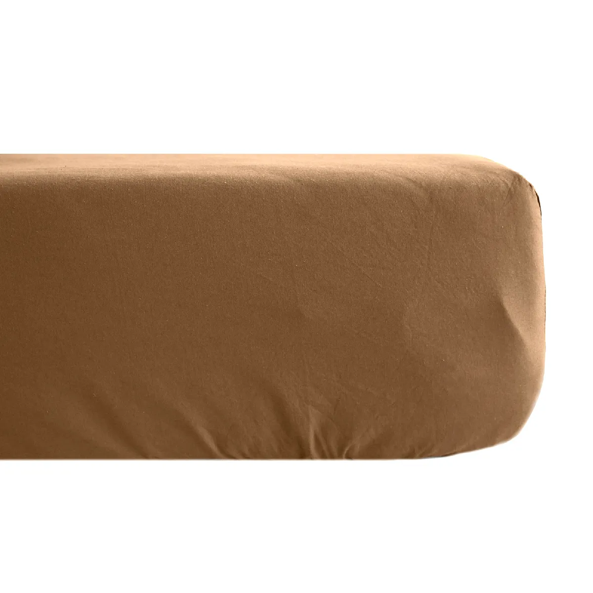 Drap Housse Uni 90x190 Cm Bonnet 35 Cm Percale De Coton Manoir Marron Cognac