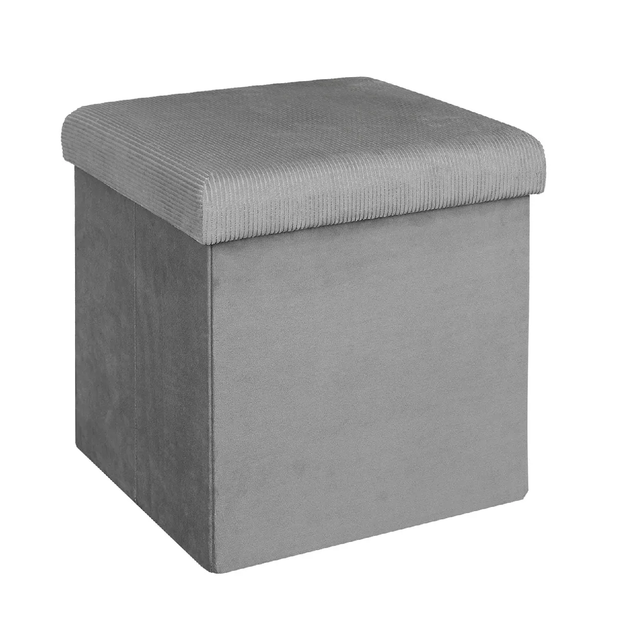 Coffre Pouf Pliable Rangement Gain De Place Velours Cotele Gris