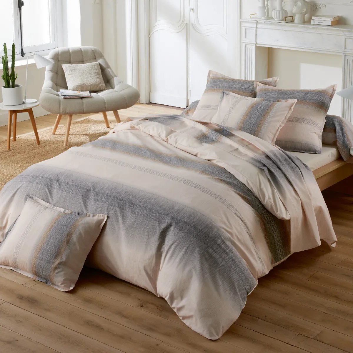 Parure De Lit 280x240 Cm 65x65 Cm Percale Esteban Beige 3 Pièces