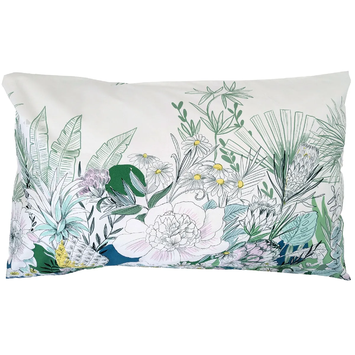 Taie D'oreiller 70x50 Cm Percale De Coton Bali Motif Floral Vert