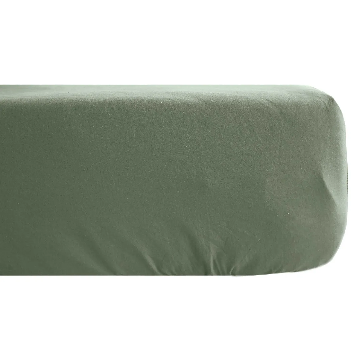 Drap Housse Palace Pur Coton Lavé 140x190 Cm Bonnet 35 Cm Uni Vert Mousse