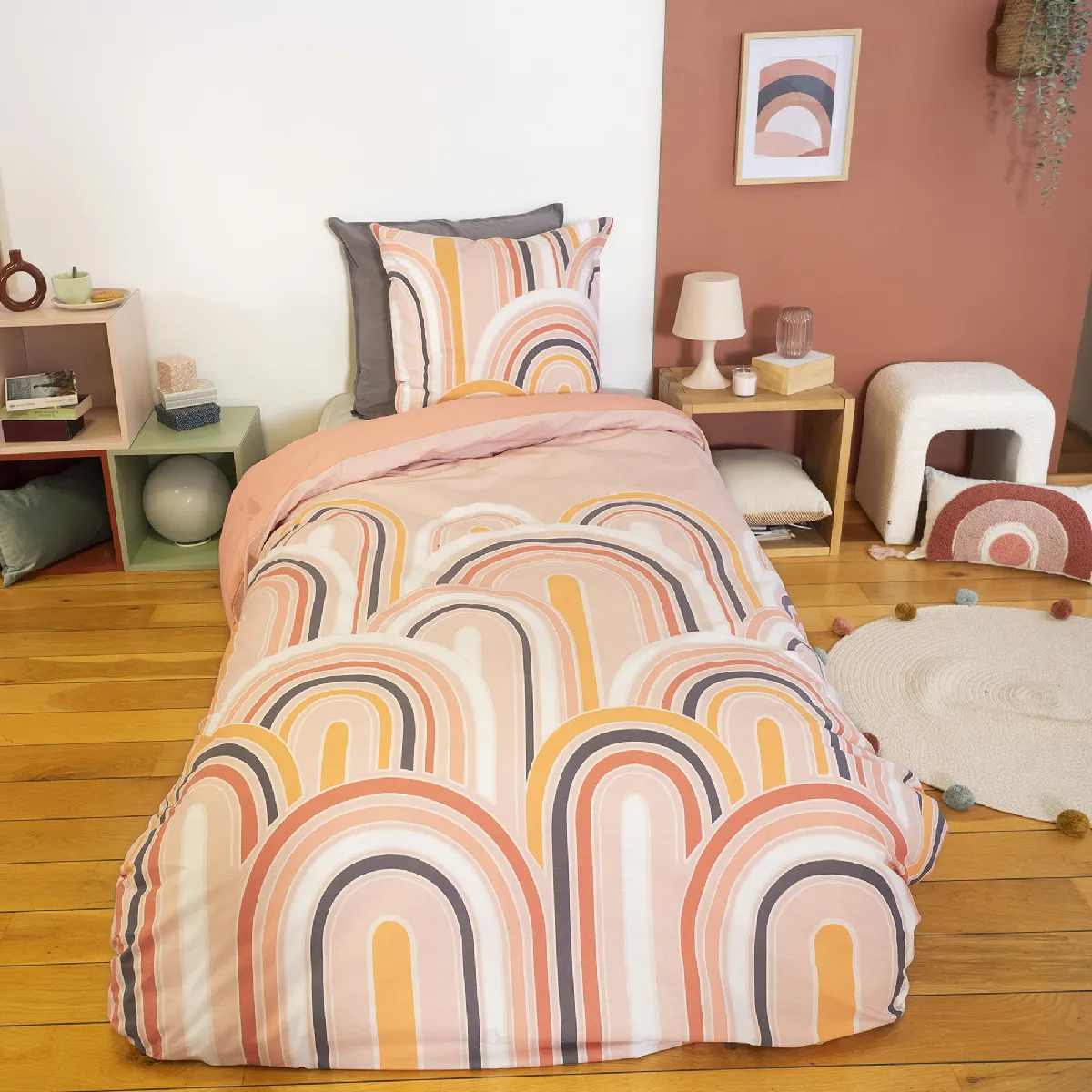 Parure De Lit Collection Love 140x200 Cm Pur Coton Rose 2 Pièces
