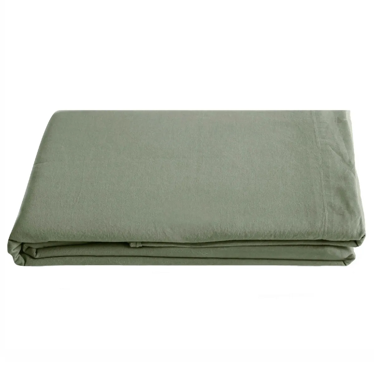 Drap Plat Palace Pur Coton Lavé 240x290 Cm Uni Vert Sauge