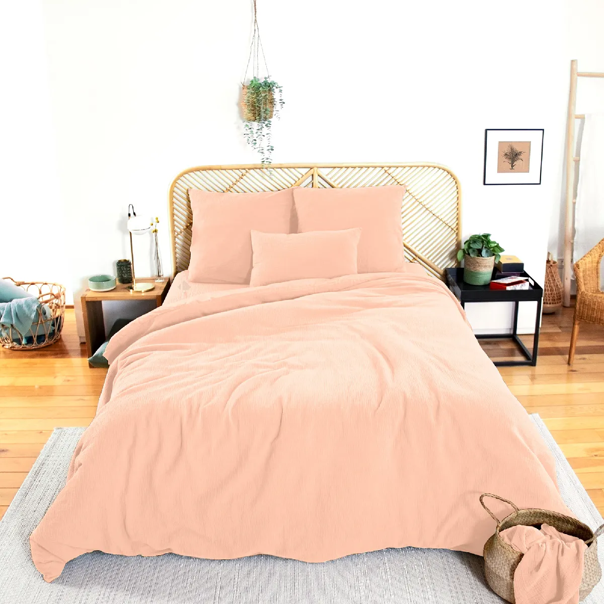 Parure De Lit 260x240 Cm Double Gaze De Coton Gazgaz Rose Pêche