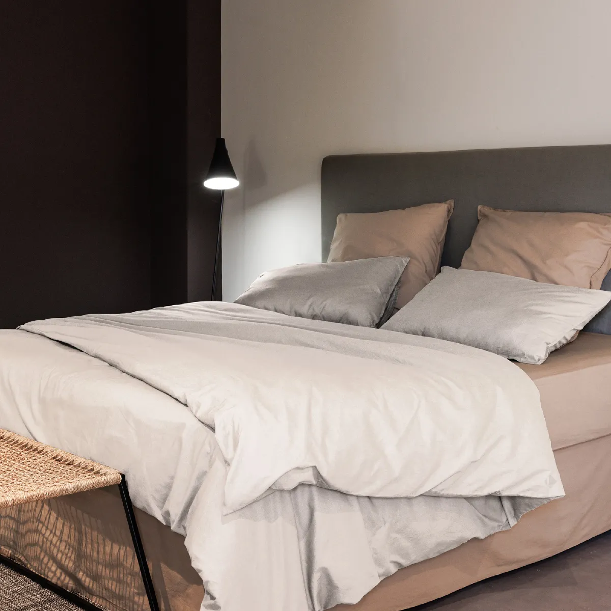 Parure De Lit 240x220 Cm Et 65x65 Cm Coton Lavé Palace Beige Naturel 3 Pièces
