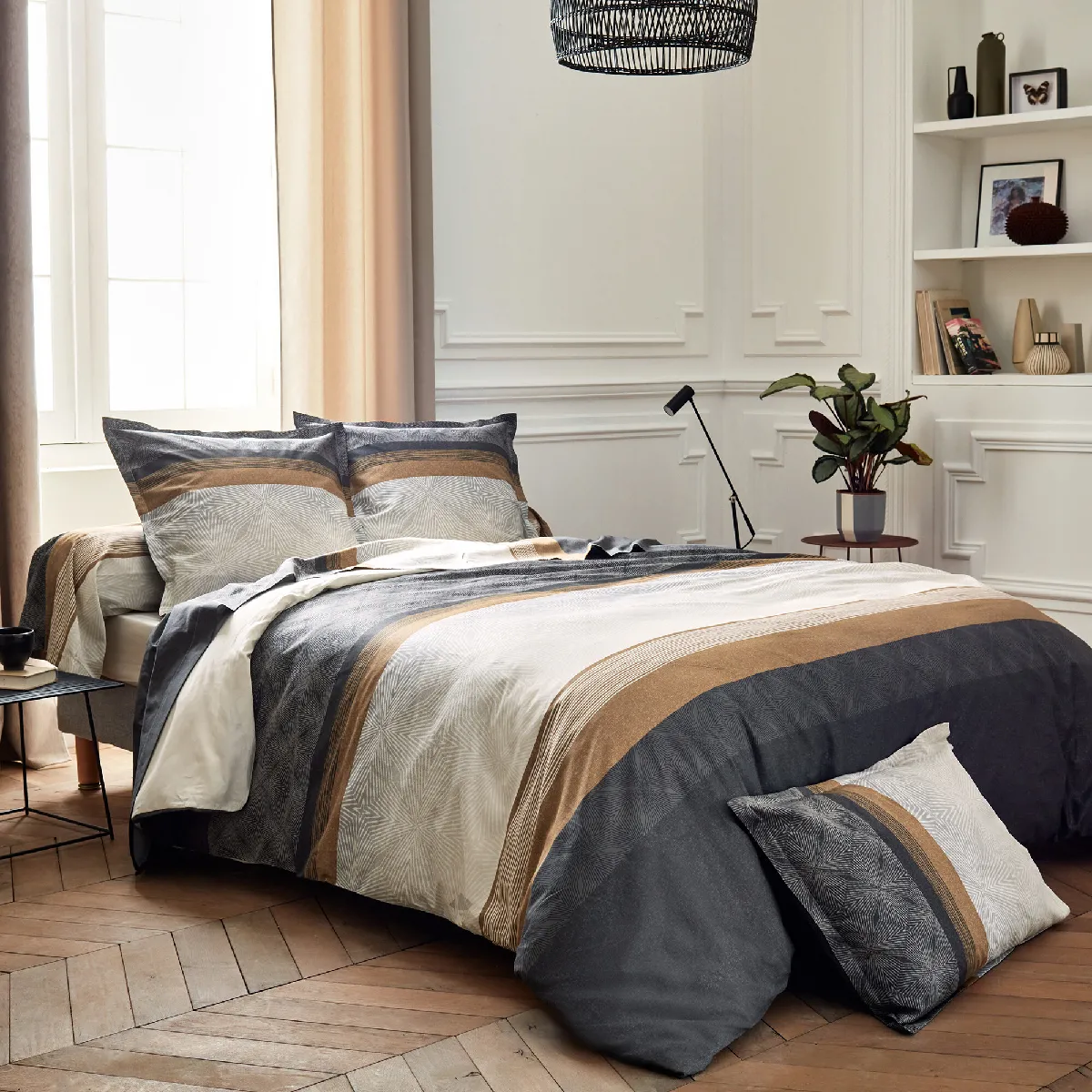 Parure De Lit 280x240 Cm 50x70 Cm En Satin De Coton Tiago Noir