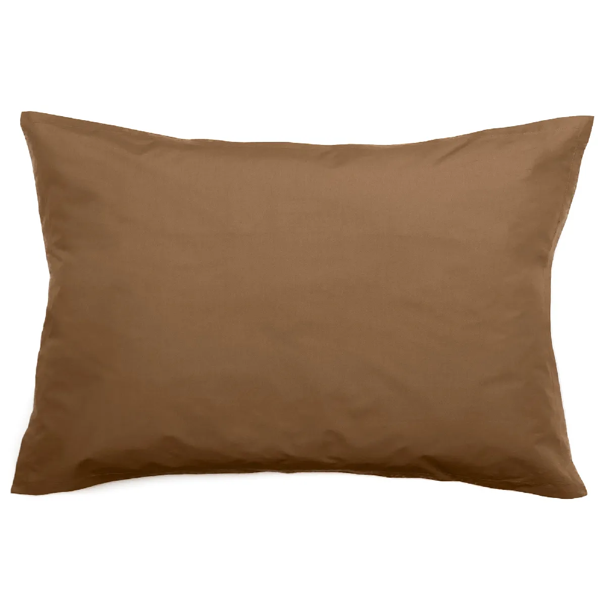 Taie D'oreiller Volants Plats 50x70 Cm Percale Manoir Marron Cognac