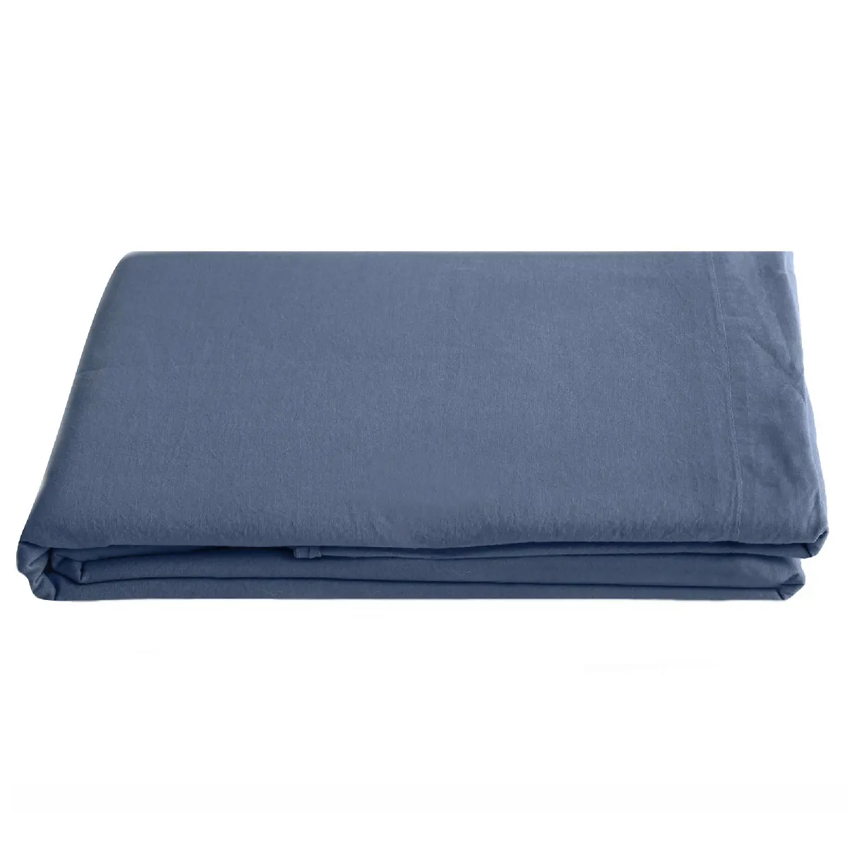 Drap Plat Palace Pur Coton Lavé 270x290 Cm Uni Bleu Indigo