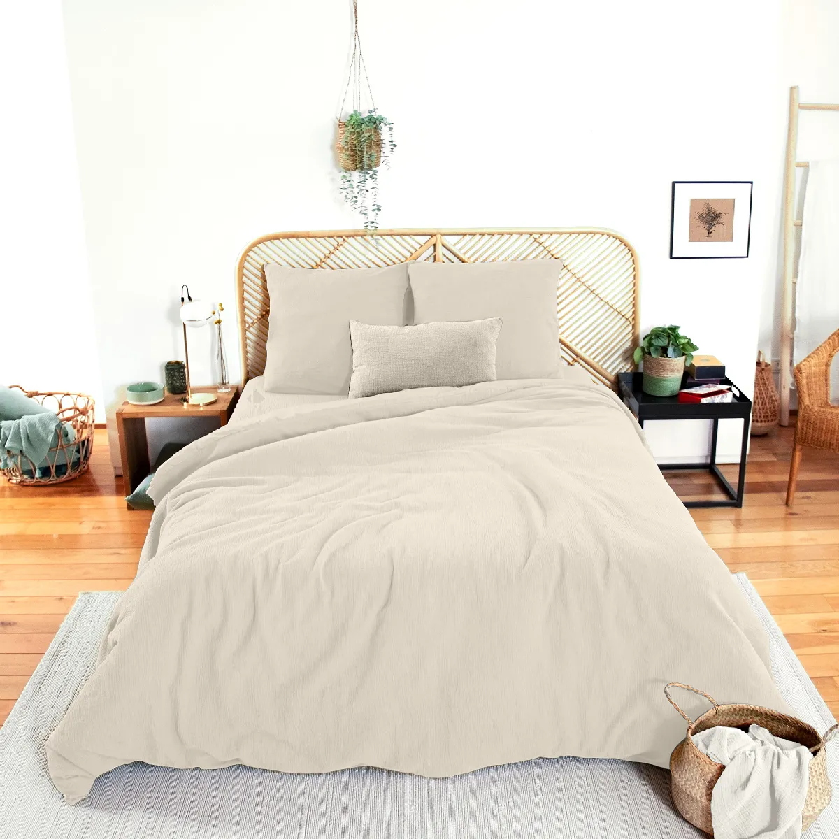 Parure De Lit 240x220 Cm Double Gaze De Coton Gazgaz Beige Galet