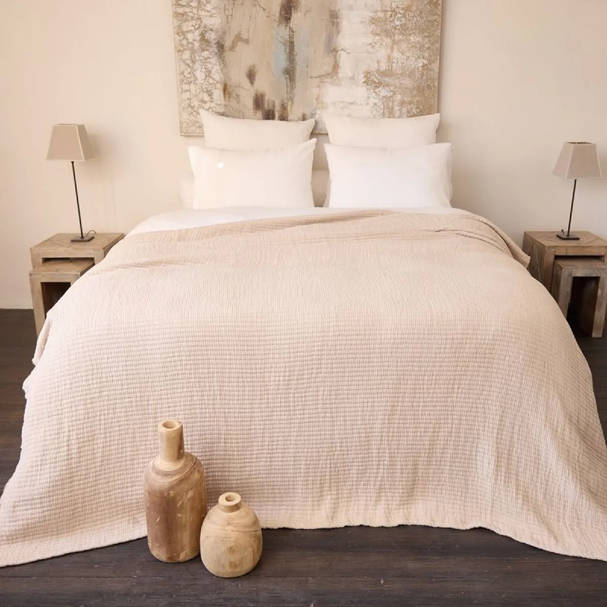 Dessus De Lit 230x250 Cm En Coton Lavé Seville Blanc Latte