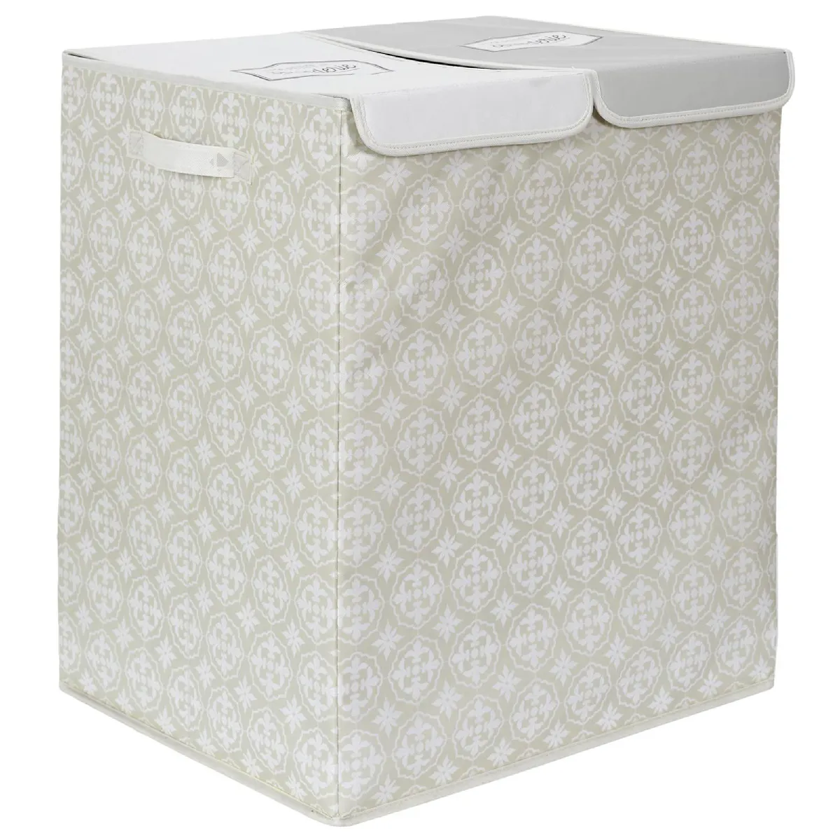 Panier De Linge Double En Polyester Bombay Pliable Motif Damassé Beige