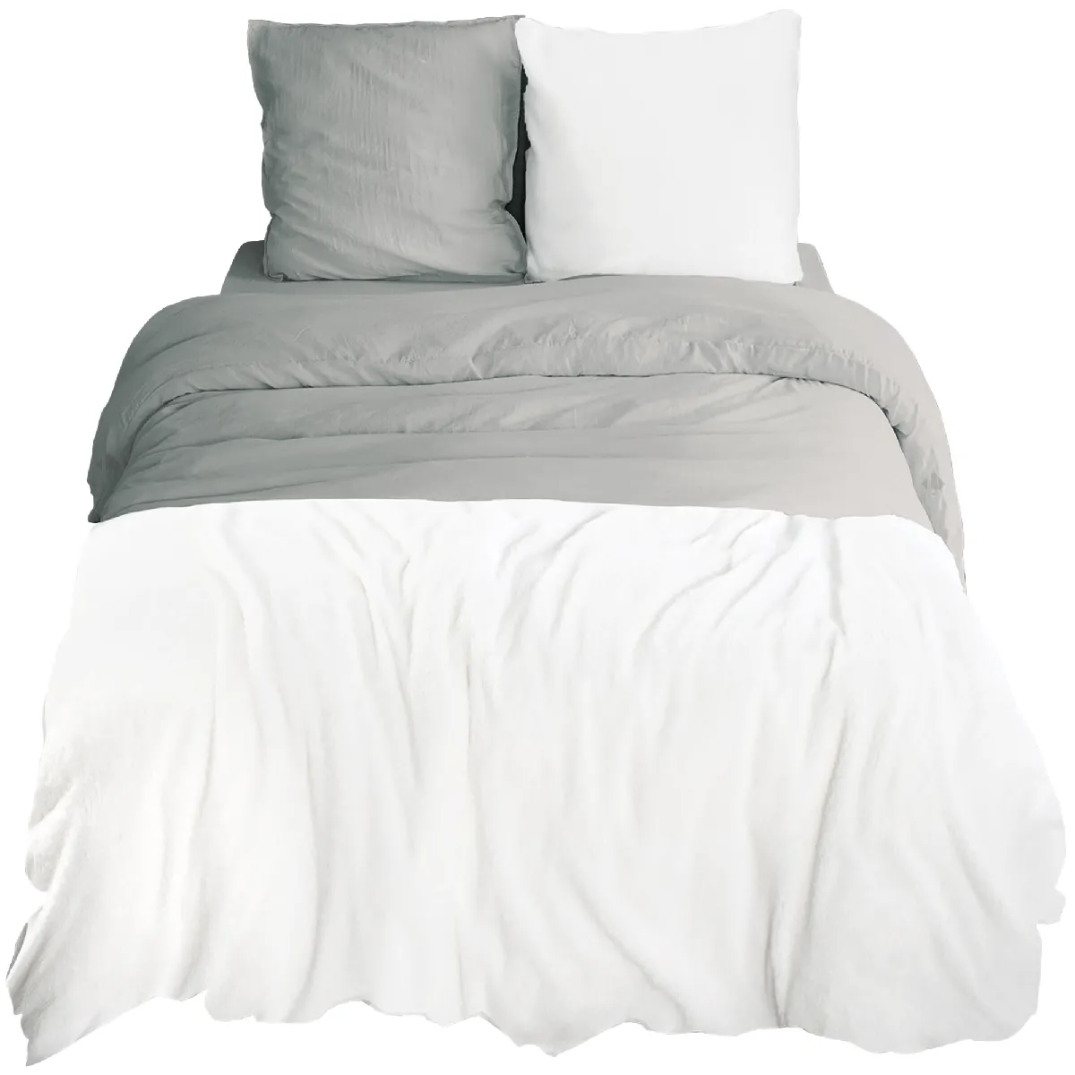 Parure De Lit 3 Pièces 260x240 Cm Microfibre Et Sherpa Sherpa Gris