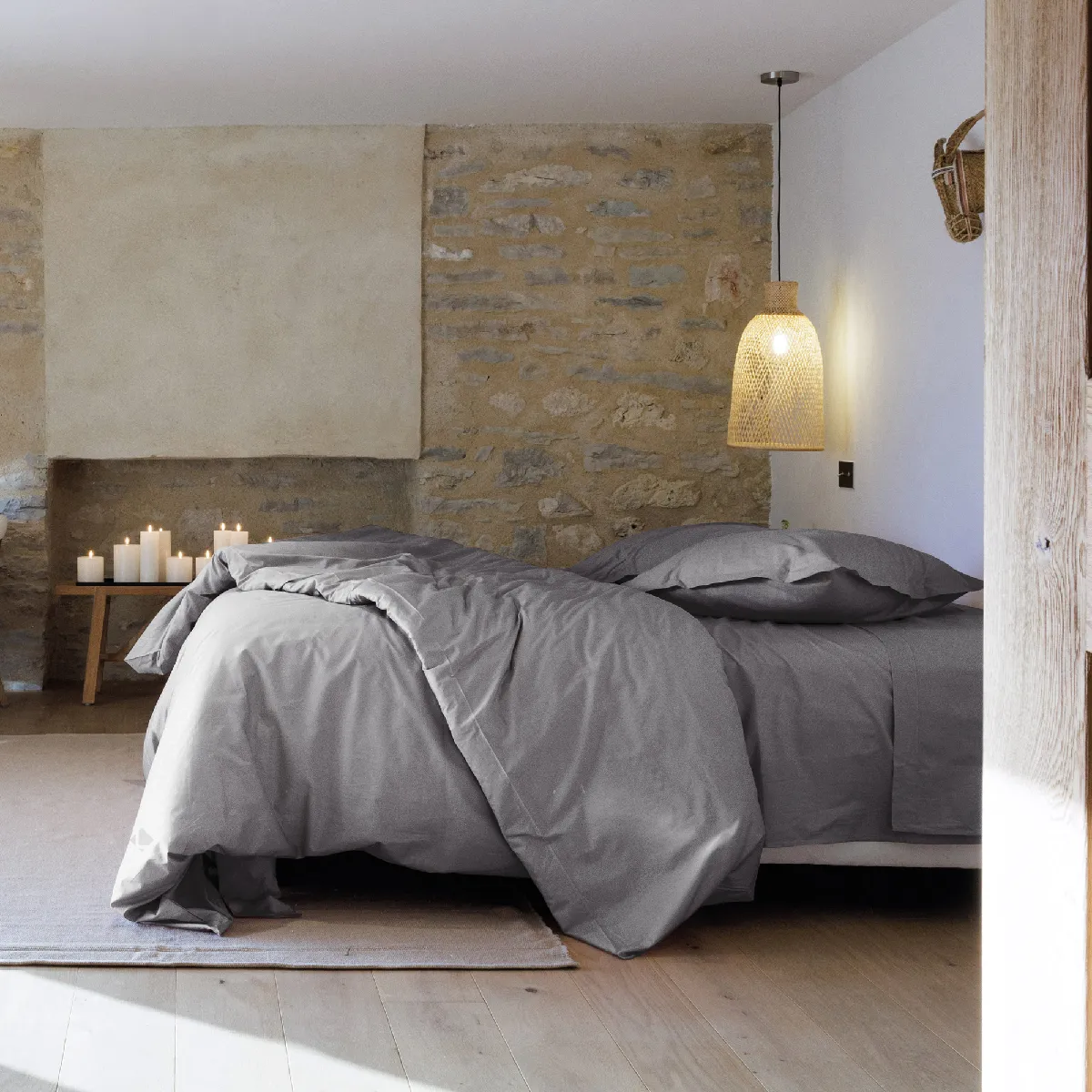 Parure De Lit 260x240 Cm Set 65x65 Cm Percale Manoir Gris Ardoise