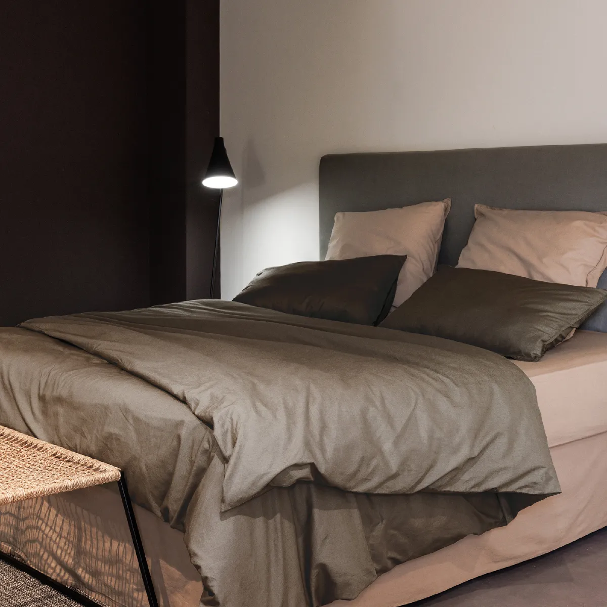 Parure De Lit 200x200 Cm Et 65x65 Cm Coton Lavé Palace Marron Tabac 3 Pièces