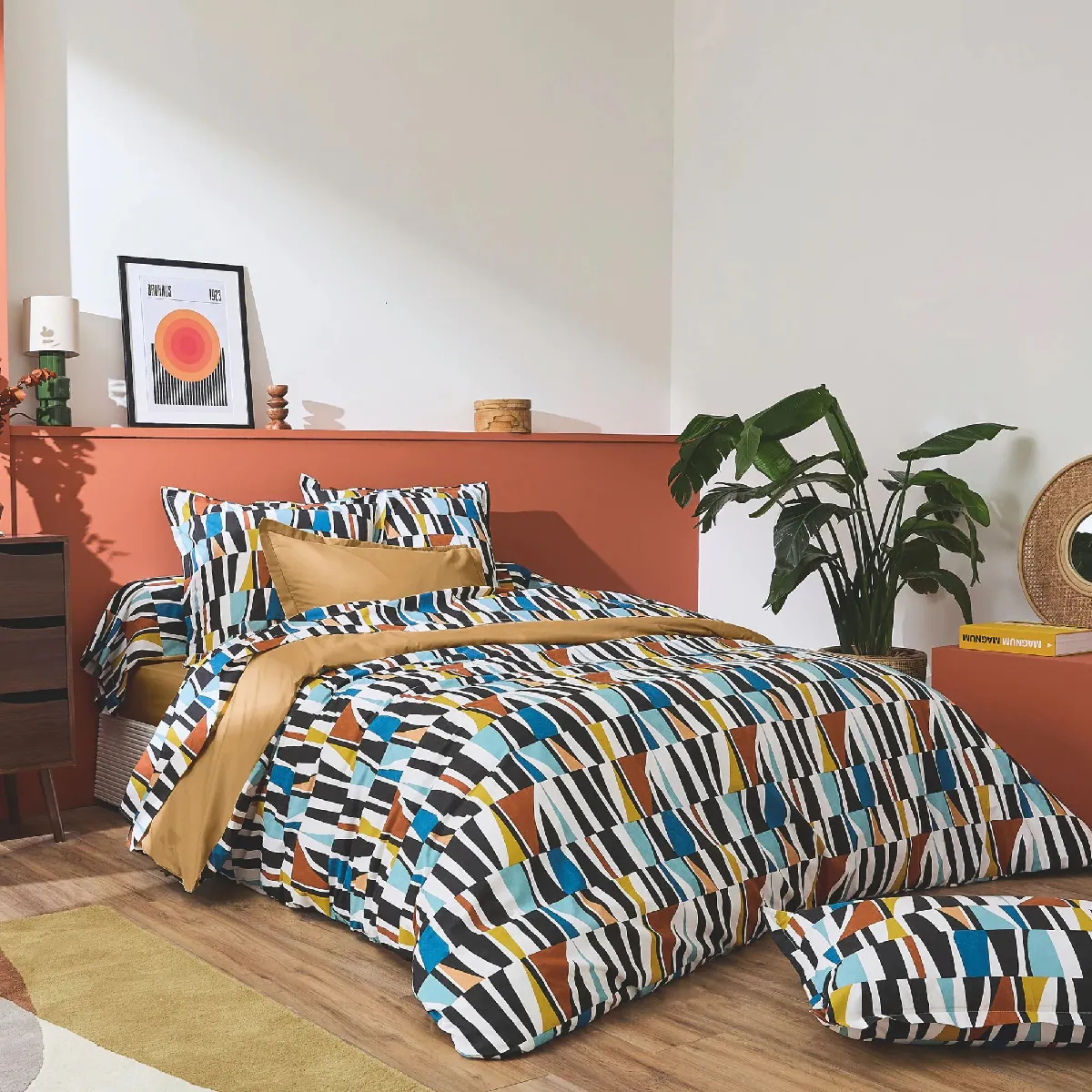 Parure De Lit 240x220 Cm 65x65 Cm Pur Coton Pietro Multicolore 3 Pièces