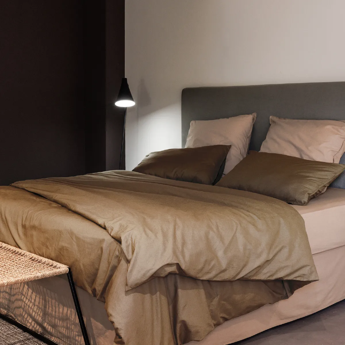 Parure De Lit 140x200 Cm Et 50x70 Cm Coton Lavé Palace Marron Cognac 2 Pièces