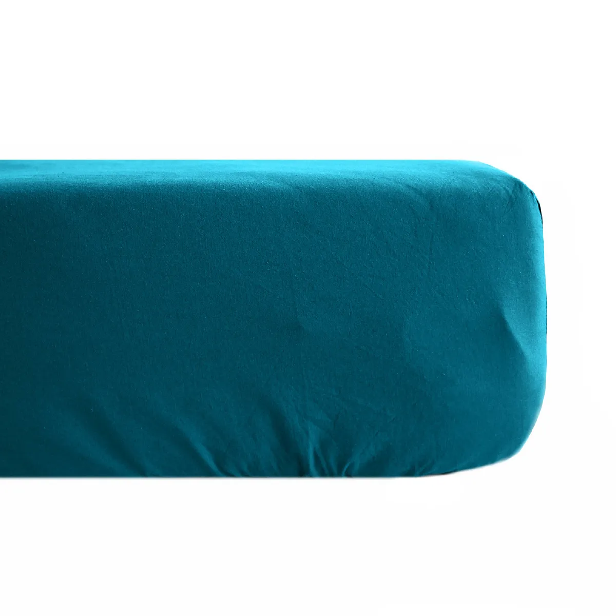 Drap Housse Uni 90x190 Cm Bonnet 35 Cm Percale De Coton Manoir Bleu Paon