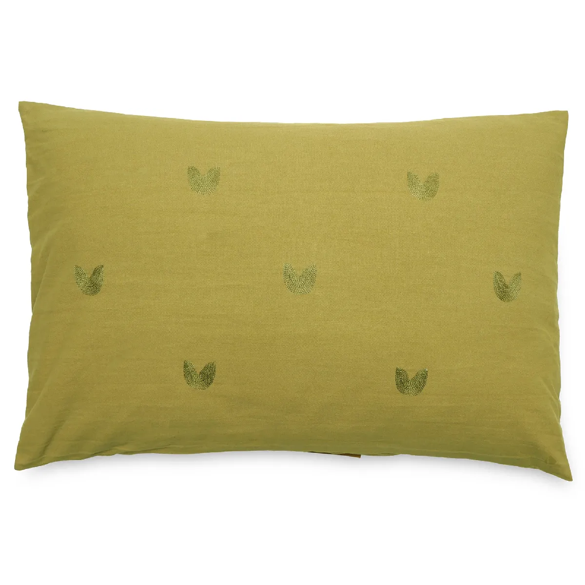 Housse De Coussin 50% Lin 50% Coton 40x60 Cm Leonie Jaune Jasmin Broderie Feuilles