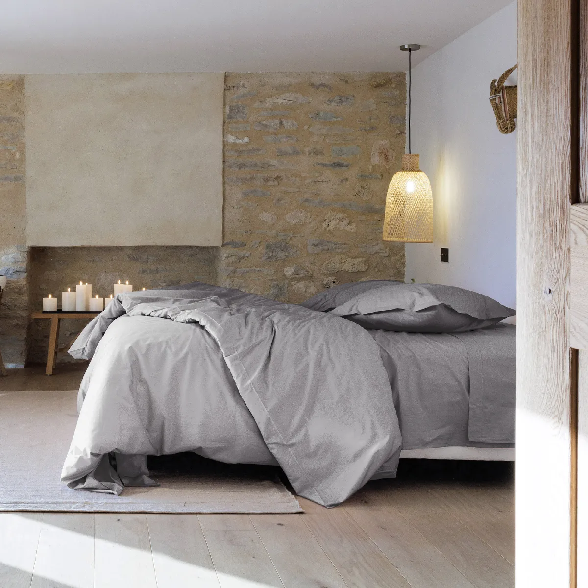 Parure De Lit 140x200 Cm Set 65x65 Cm Percale Manoir Gris Acier