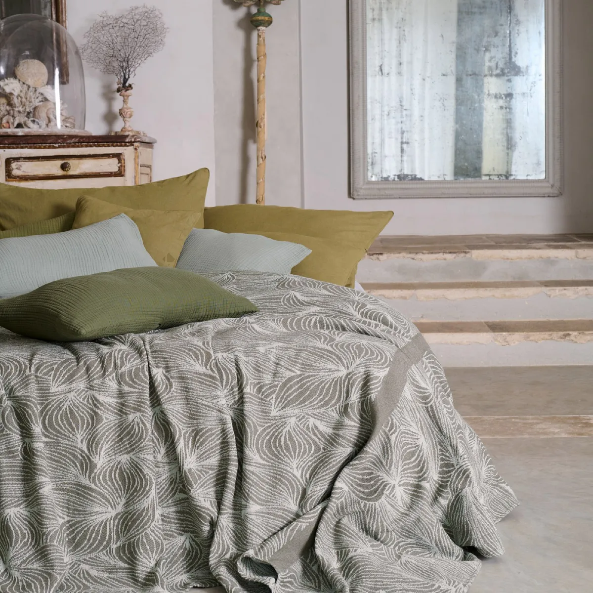Couvre Lit Collection Emi Pur Coton 500 G/m² 260x240 Cm Vert Menthe