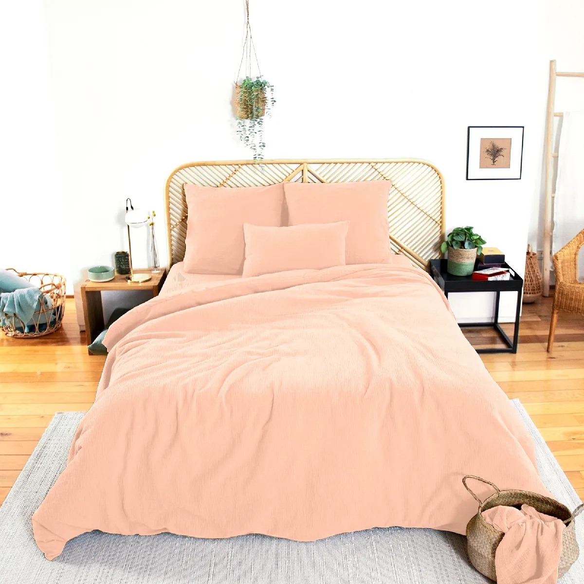 Parure De Lit 240x220 Cm Double Gaze De Coton Gazgaz Rose Pêche