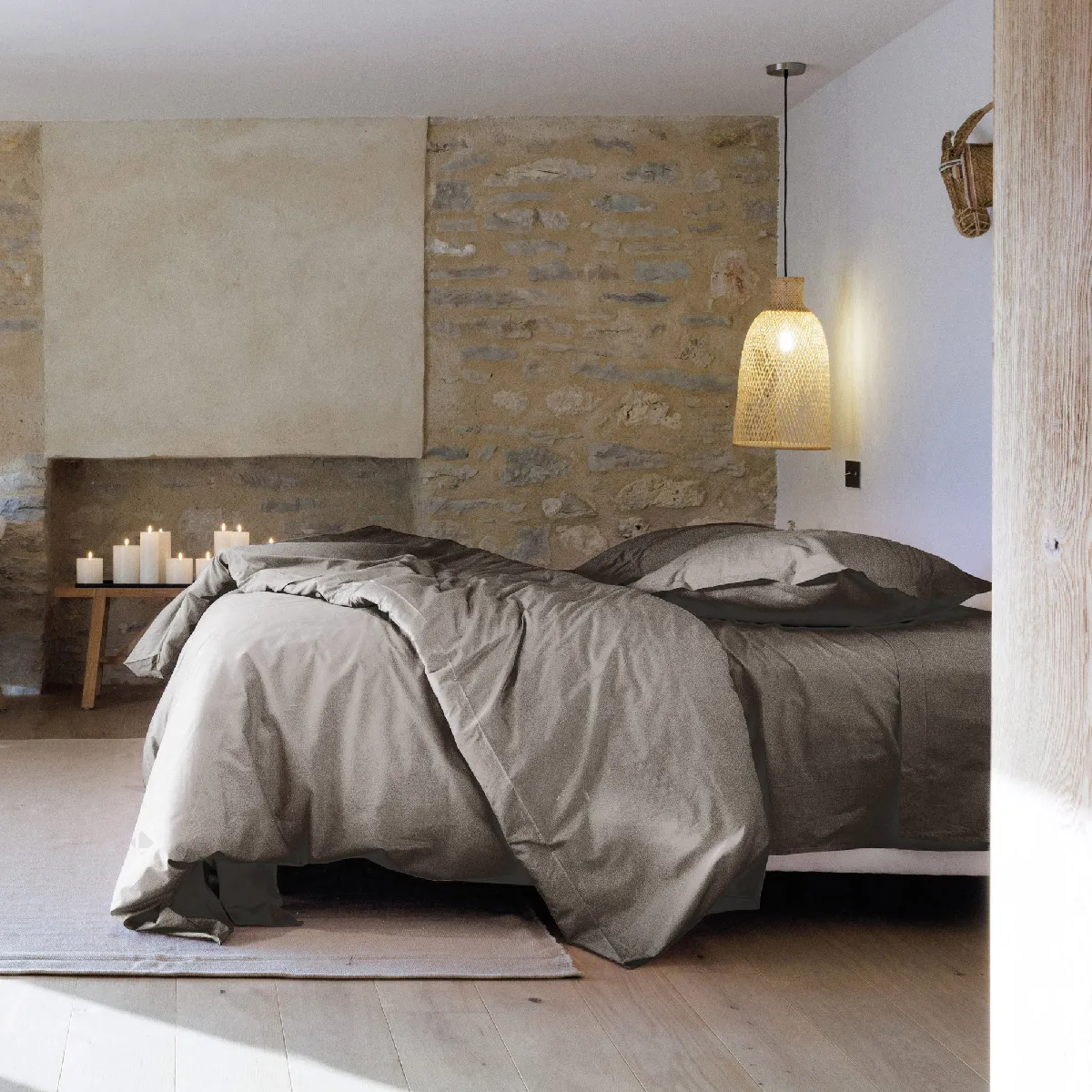 Parure De Lit 240x220 Cm Set 65x65 Cm Percale Manoir Gris Cendre