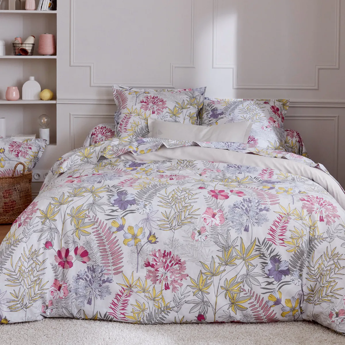 Parure De Lit 200x200 Cm Satin De Coton Anaïs Multicolore 3 Pièces Taies 50x70 Cm