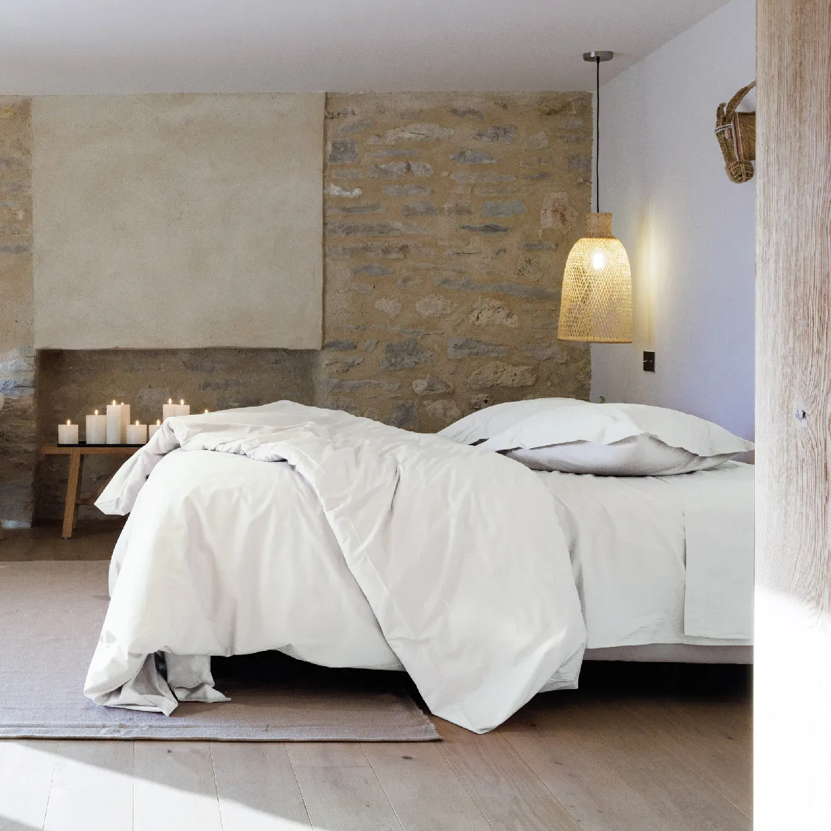 Parure De Lit 280x240 Cm Set 50x70 Cm Percale Manoir Blanc Neige
