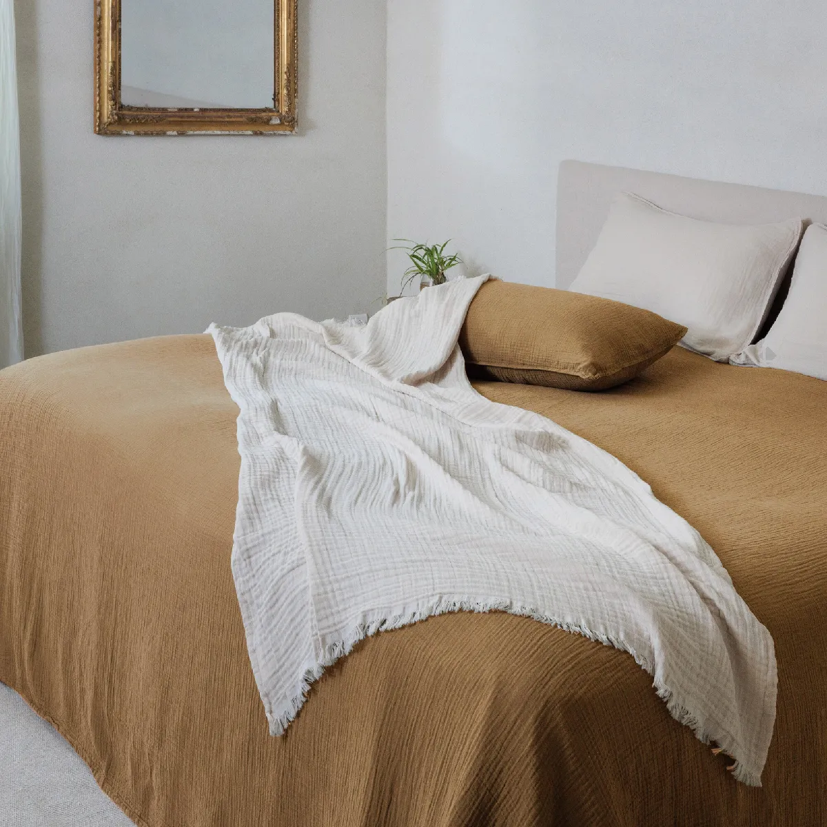 Couvre-lit 260x240 Cm Coton Collection Paros Marron Houblon