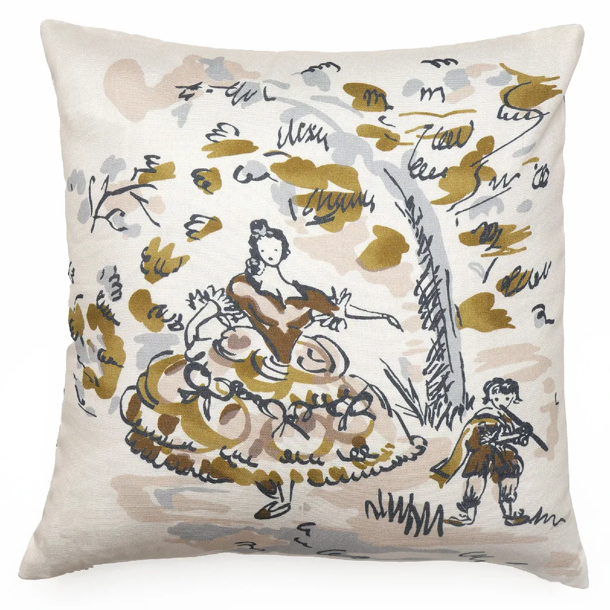 Housse De Coussin Pur Coton 45x45 Cm Milady Jaune Jasmin Motif Femme Qui Danse