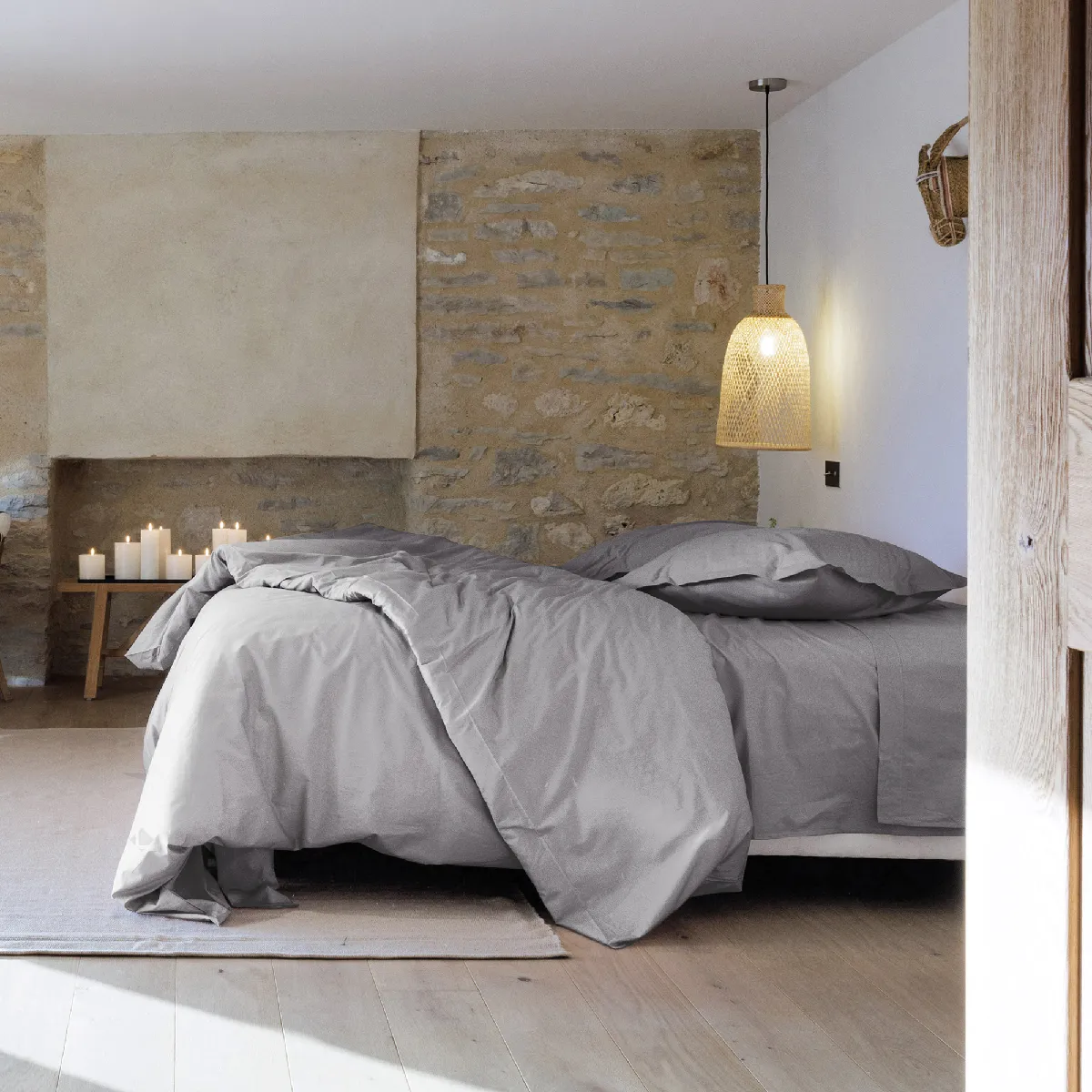 Parure De Lit 200x200 Cm Set 65x65 Cm Percale Manoir Gris Acier