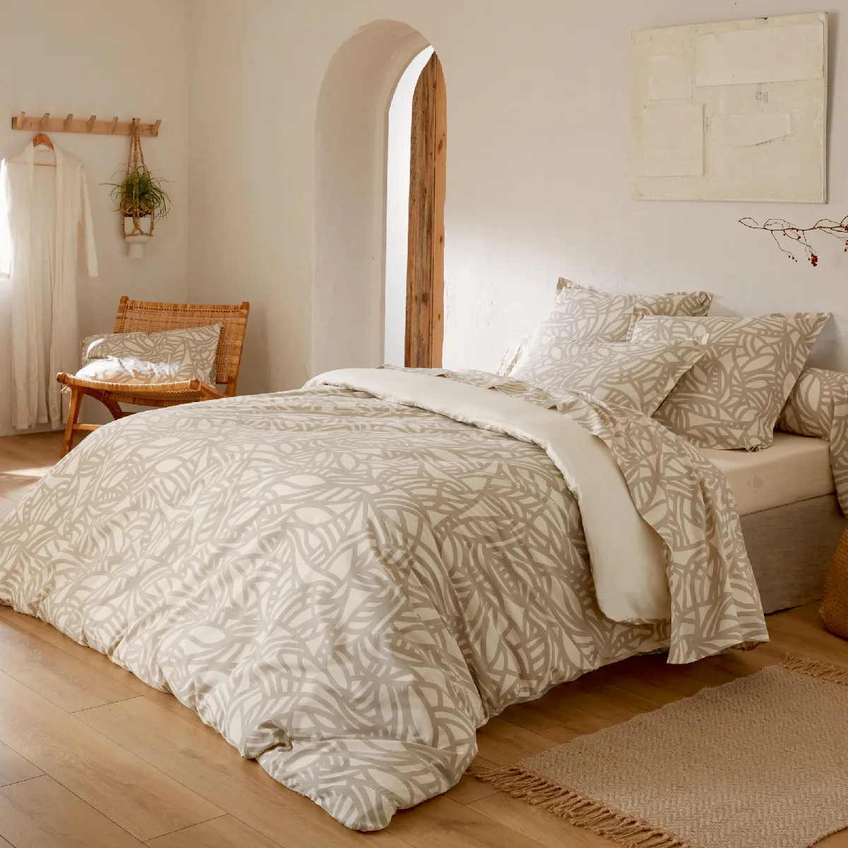Parure 280x240 Cm 50x70 Cm Coton Serena Beige Écru 3 Pièces