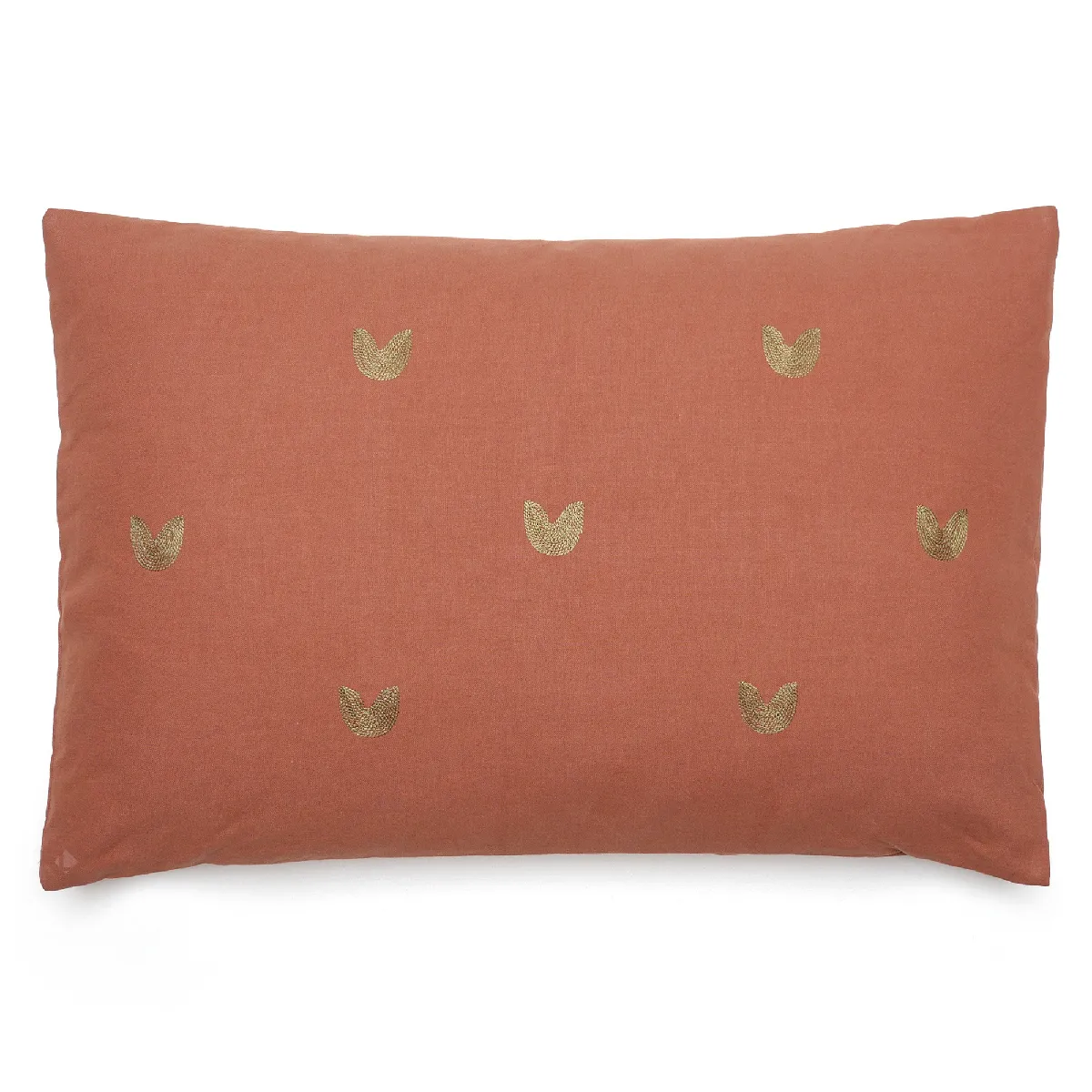 Housse De Coussin 50% Lin 50% Coton 40x60 Cm Leonie Marron Terre Cuite Broderie Feui