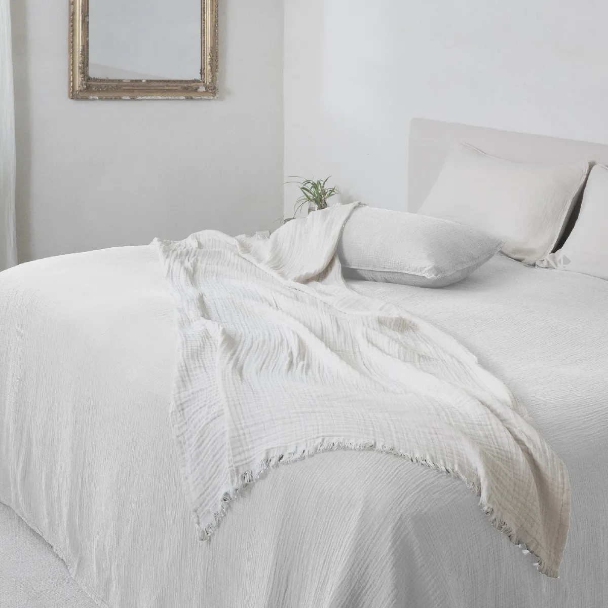 Couvre-lit 150x200 Cm Coton Collection Paros Blanc Neige