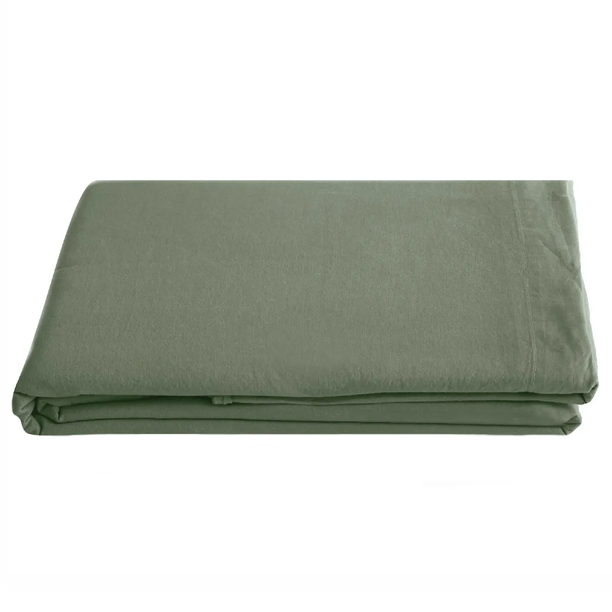 Drap Plat Palace Pur Coton Lavé 240x290 Cm Uni Vert Mousse