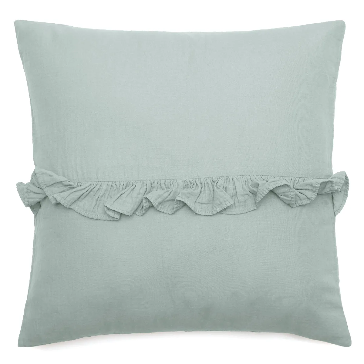 Housse De Coussin En Mousseline De Coton Volant Central 45x45 Elza Gris Lichen