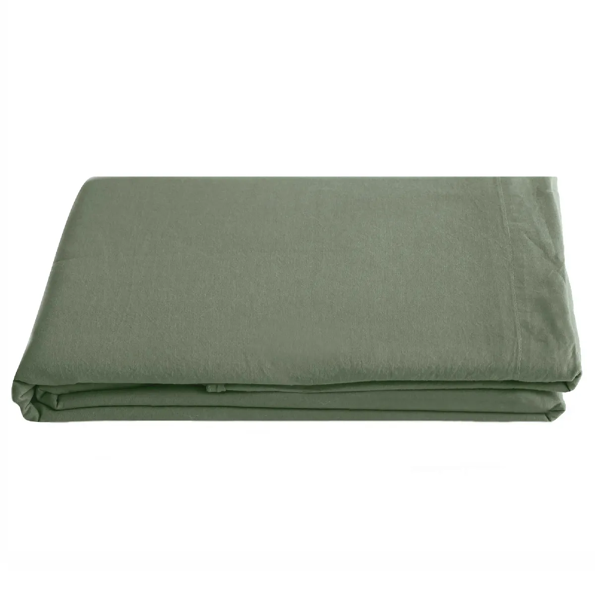 Drap Plat Palace Pur Coton Lavé 270x290 Cm Uni Vert Mousse