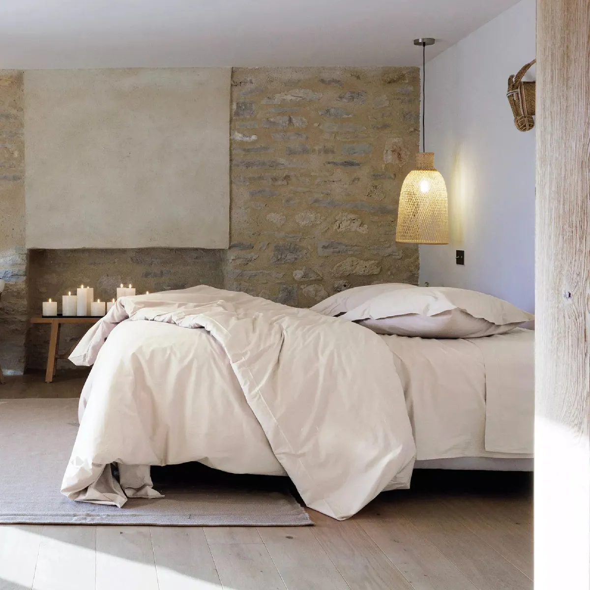 Parure De Lit 200x200 Cm Set 65x65 Cm Percale Manoir Blanc Naturel